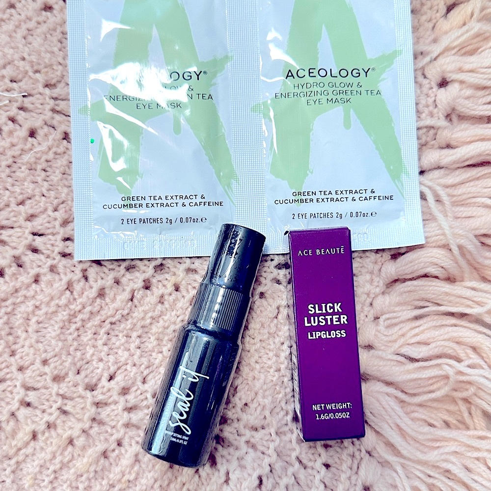 Ace Beauté Lip Gloss+Aceology Eye Mask Set + Ace Seal it Setting Spray Discovery